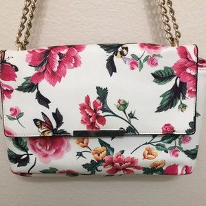 MOSSIMO White & Pink Floral Purse With Gold Chain Strap
